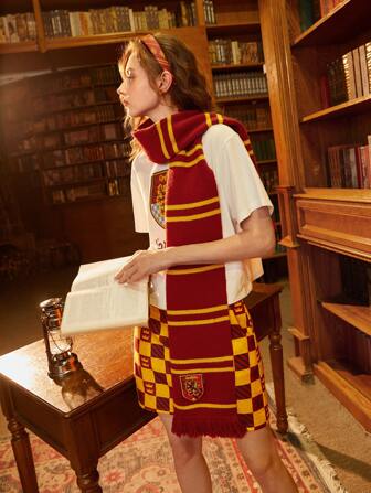 HARRY POTTER X SHEIN Gryffindor Color Block Striped Scarf, Warm
