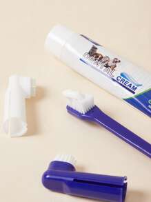 4pcs Pet Toothbrush & Toothpaste Set - Blue and White - View 3