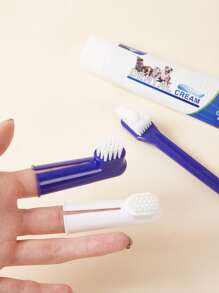 4pcs Pet Toothbrush & Toothpaste Set - Blue and White - View 4