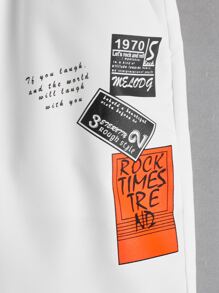 SHEIN Boys Slogan Graphic Drawstring Waist Shorts - White - View 3