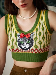 Academia Chaleco de punto gato con parche - Multicolor - Ver 5