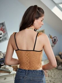 ROMWE Áo nữ Cắt ra Xù Tương phản ràng buộc màu trơn Boho - Màu Mù tạt vàng - Xem 6