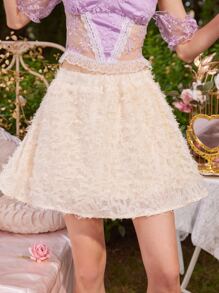 ROMWE Solid Fuzzy Skirt - Apricot - View 1