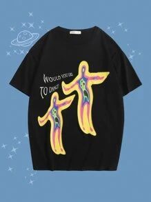 ROMWE Street Life Camiseta con estampado de slogan - Negro - Ver 1