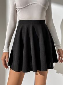 SHEIN Tall High Waist Flare Skirt - Black - View 3