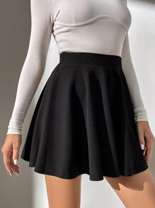 SHEIN Tall High Waist Flare Skirt - Black - View 5