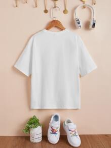 SHEIN Girls Figure & Slogan Graphic Drop Shoulder Tee - White - View 2