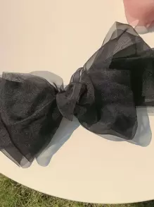 1 pieza Elegante Clip de pelo en forma de nube de malla negra para mujer con lazo de purpurina rosa y morada, Accesorios para el cabello, Artículos escolares - Negro - Ver 2