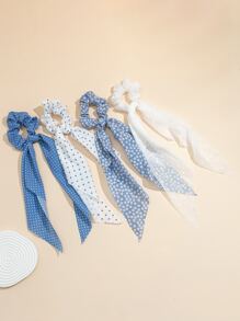 4pcs Polka Dot Pattern Scarf Hair Tie - Multicolor - View 3