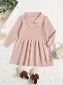 小女童褶邊貝殼邊毛衣洋裝