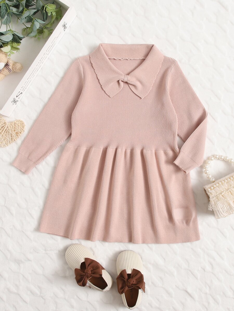 小女童褶邊貝殼邊毛衣洋裝