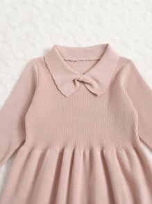 小女童褶邊貝殼邊毛衣洋裝