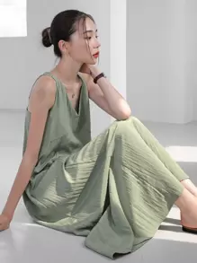 DAZY Crisscross Backless Zipper Cami Dress - Green - View 1