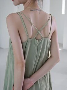 DAZY Crisscross Backless Zipper Cami Dress - Green - View 4