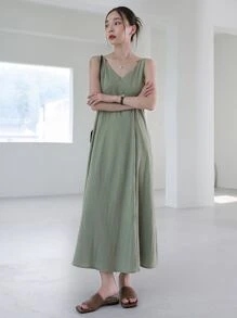 DAZY Crisscross Backless Zipper Cami Dress - Green - View 5