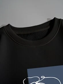 SHEIN EZwear Áo nỉ Hình vẽ trừu tượng Và Đồ họa Khẩu hiệu Lót nhiệt - màu đen - Xem 5