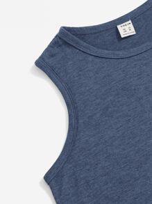 SHEIN Cậu bé Tween Đồ họa Chữ cái Áo ba lỗ & Quần short thể thao Bộ - Màu xanh hải quân - Xem 3