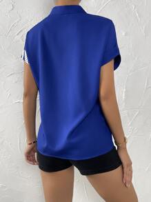 SHEIN Clasi 花卉圖案和條紋印花前排扣襯衫 - 藍白色 - 查看 2