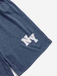 SHEIN Cậu bé Tween Đồ họa Chữ cái Áo ba lỗ & Quần short thể thao Bộ - Màu xanh hải quân - Xem 4