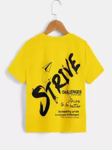 SHEIN Tween Boy 標語印花t卹,簡約舒適休閒,適合夏季日常穿著