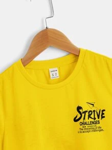 SHEIN Tween Boy 標語印花t卹,簡約舒適休閒,適合夏季日常穿著