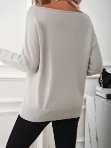 SHEIN LUNE Boat Neck Drop Shoulder Jumper - Light Grey - View 2