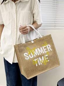 3 piezas con estampado de mariposa y letra Bolsa de compras Set - Caqui - Ver 2