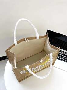 3 piezas con estampado de mariposa y letra Bolsa de compras Set - Caqui - Ver 5