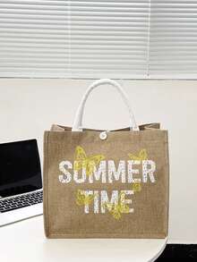 3 piezas con estampado de mariposa y letra Bolsa de compras Set - Caqui - Ver 6