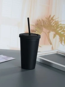 1入組450ml塑膠簡約黑色吸管杯子 - 黑色 - 查看 1