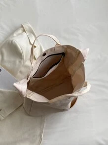 Pocket Front Shopper Bag Túi đi học dành cho sinh viên mới tốt nghiệp, cô gái tuổi teen, sinh viên năm nhất, sinh viên năm hai, trung học cơ sở và trung học phổ thông, đại học và trung học phổ thông, hoàn hảo cho hoạt động ngoài trời, du lịch và quay lại trường học - Màu be - Xem 4