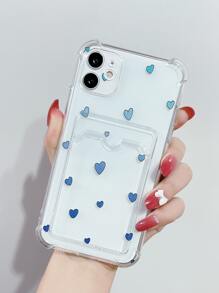 Heart Print Clear Phone Case With Card Slot