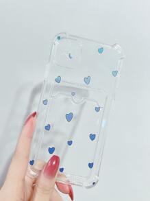 Heart Print Clear Phone Case With Card Slot
