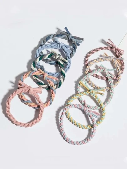 10条装撞色编织发圈，休闲发饰，马尾辫，发圈，发绳，马尾发带，发圈，发圈，头饰，橡皮筋