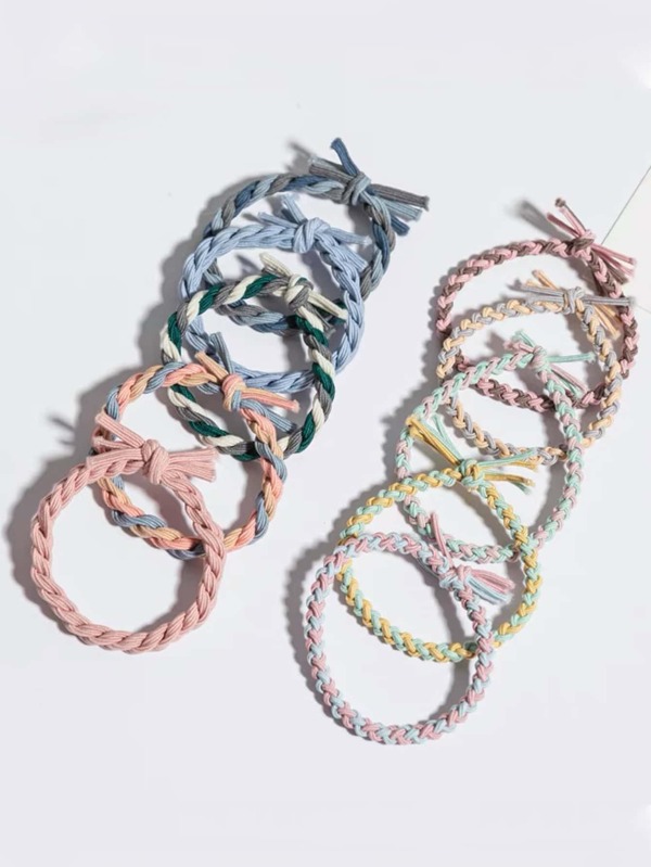 10pcs Color Block Braided Hair Tie Casual,Hair Accessories,Ponytail ,Hair Elastics,Hair Rope,Hair Ties Ponytail Holders, Hair Bobbles