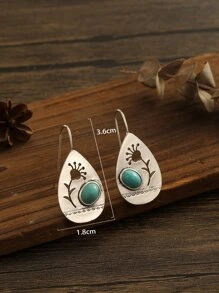 Turquoise Decor Flower Hollow Out Stud Earrings