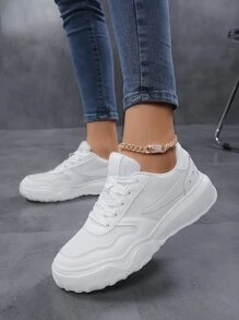 Glow In The Dark Patch Decor Lace-up Front Running Shoes - White - View 2