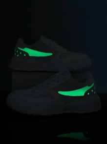 Glow In The Dark Patch Decor Lace-up Front Running Shoes - White - View 3