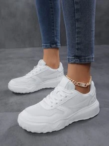 Glow In The Dark Patch Decor Lace-up Front Running Shoes - White - View 5