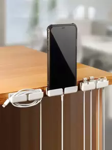 3pcs Power Cord Holder, White ABS Self Adhesive Phone Charging Rack, For Desk Side Storage - White - View 1