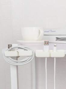 3pcs Power Cord Holder, White ABS Self Adhesive Phone Charging Rack, For Desk Side Storage - White - View 4