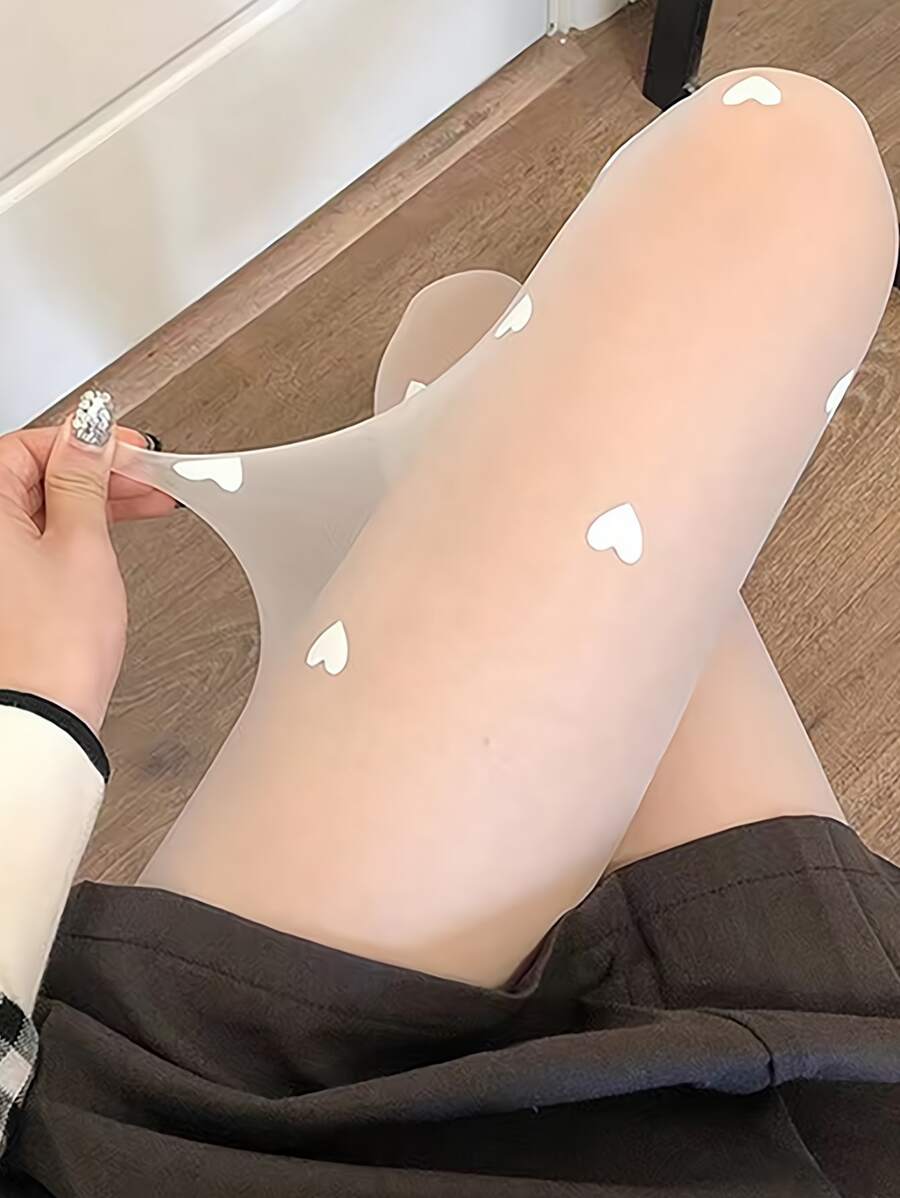 Heart Pattern Tights - White - View 1