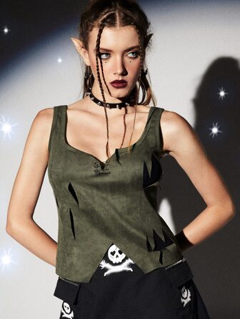 Top sans manches unicolore déchiré