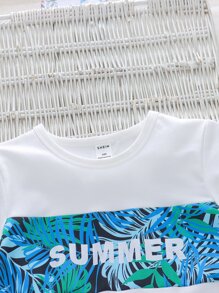 SHEIN Young Boy Tropical & Letter Graphic Tee & Shorts