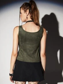 ROMWE Solid Ripped Tank Top - Army Green - View 2