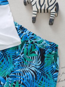 SHEIN Young Boy Tropical & Letter Graphic Tee & Shorts