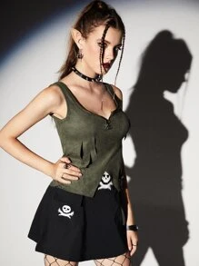 ROMWE Solid Ripped Tank Top - Army Green - View 5