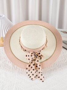 Polka Dot Print Bow & Chain Decor Straw Hat - Multicolor - View 2