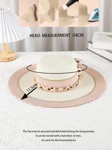 Polka Dot Print Bow & Chain Decor Straw Hat - Multicolor - View 3