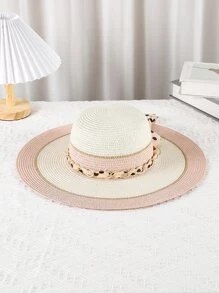 Polka Dot Print Bow & Chain Decor Straw Hat - Multicolor - View 4